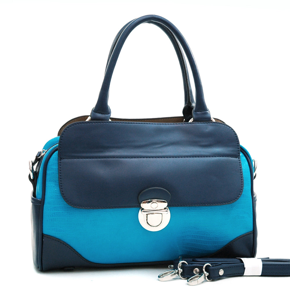 Matte Croco Texture Satchel w/ Buckle Accent & Shoulder Strap