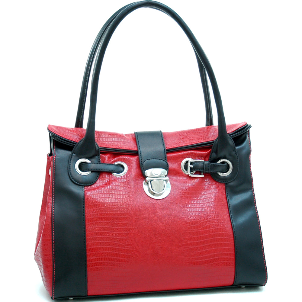 Belted Matte Croco Texture Shoulder Bag with Buckle Accent