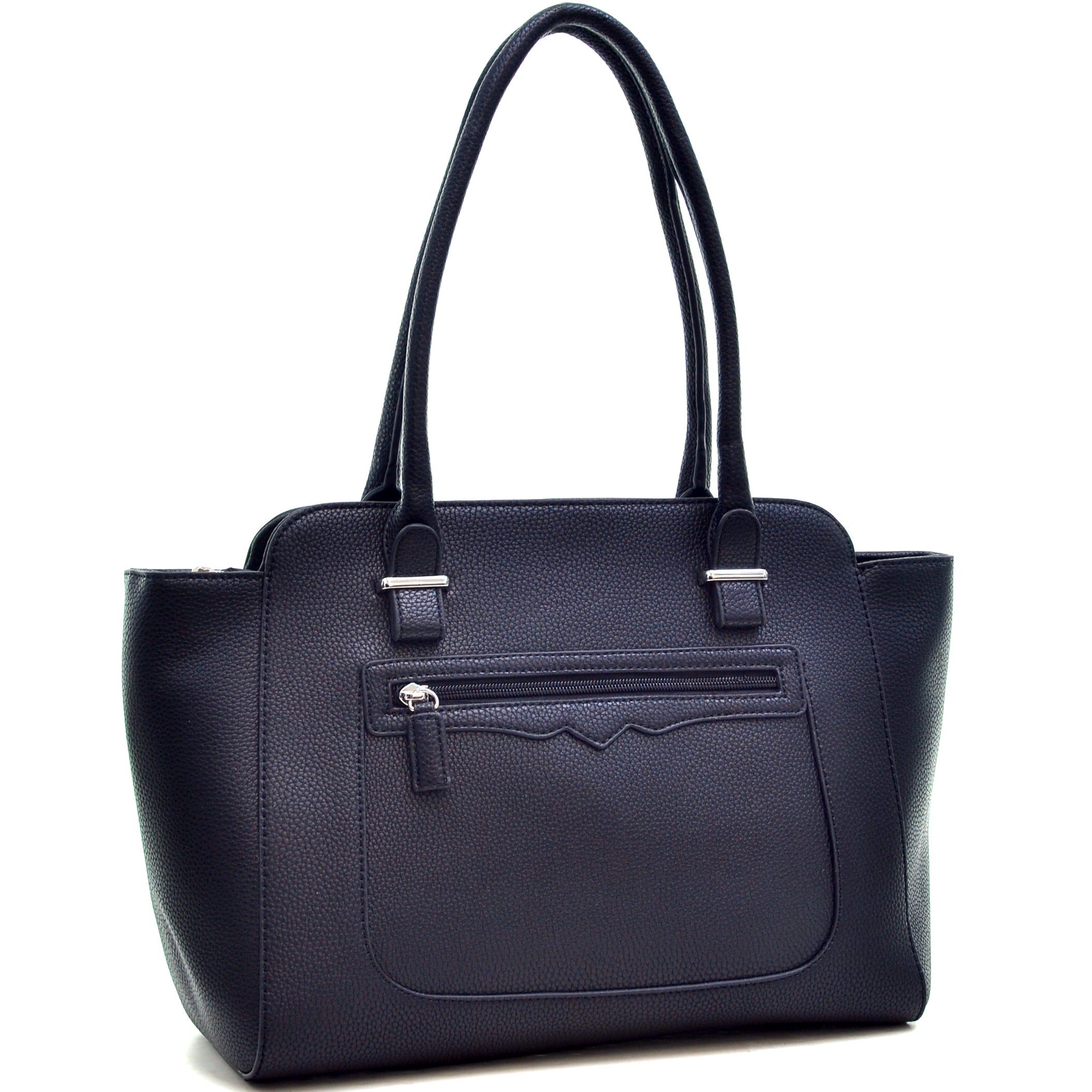 Faux Leather Shoulder Bag with Front Zipper Pocket