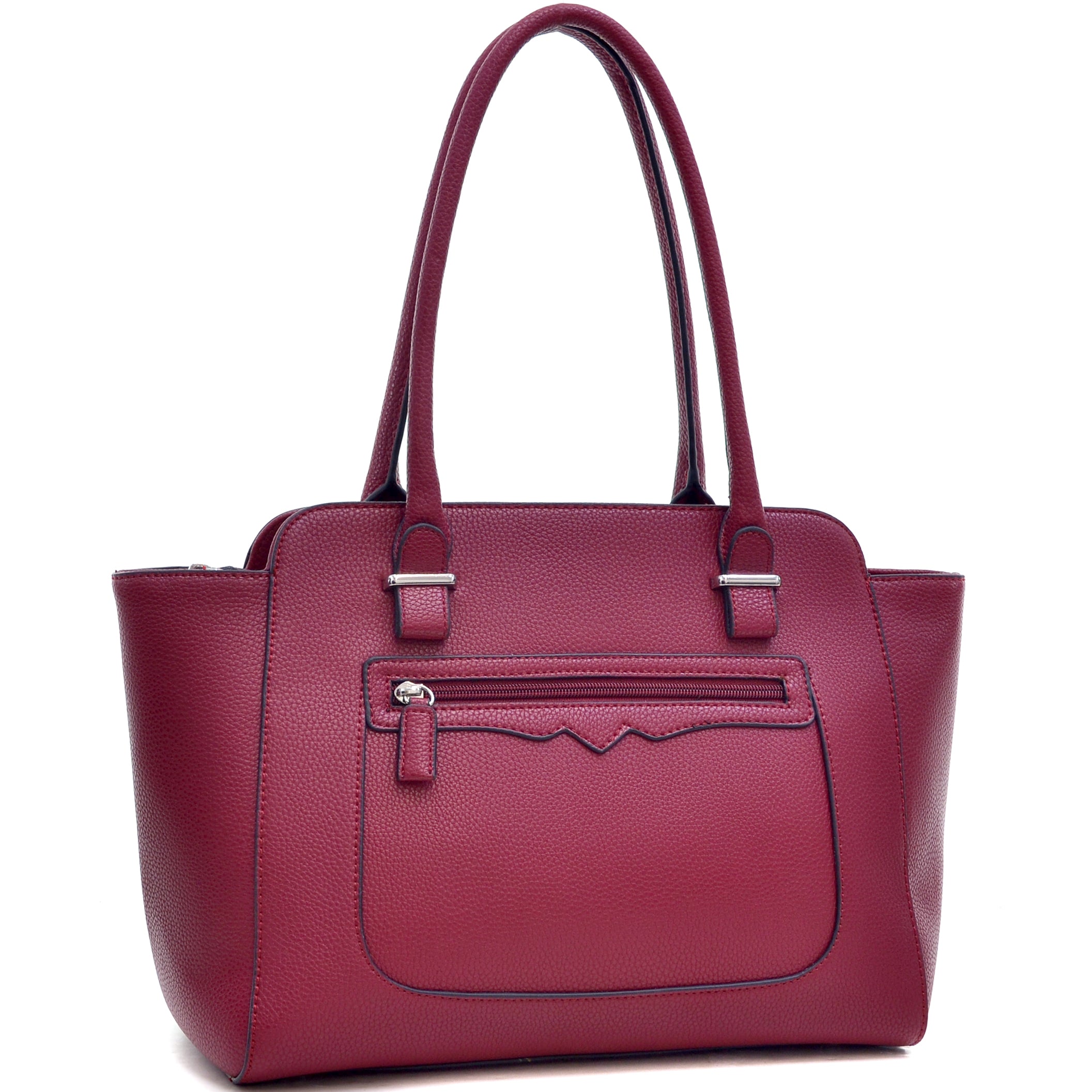 Faux Leather Shoulder Bag with Front Zipper Pocket