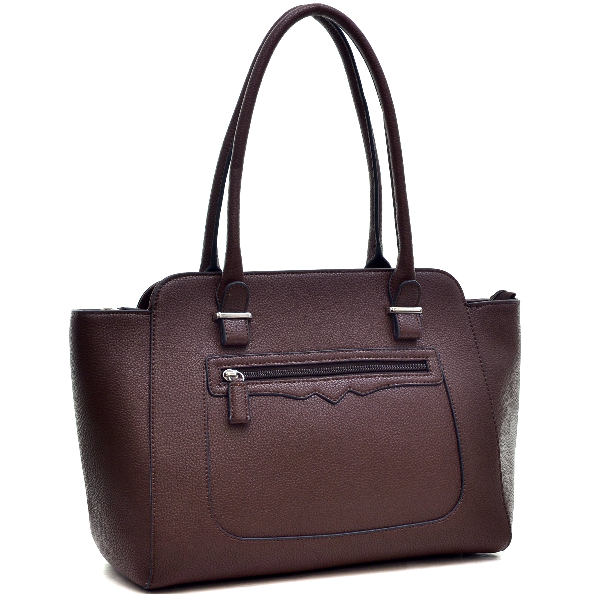 Faux Leather Shoulder Bag with Front Zipper Pocket